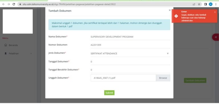 error submit sertifikat digi-train