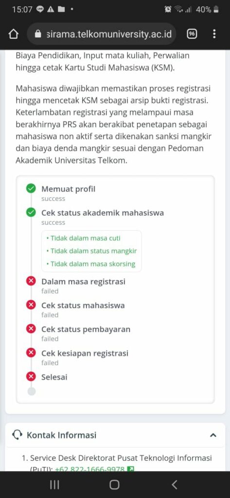 Pengecekan status registrasi sirama