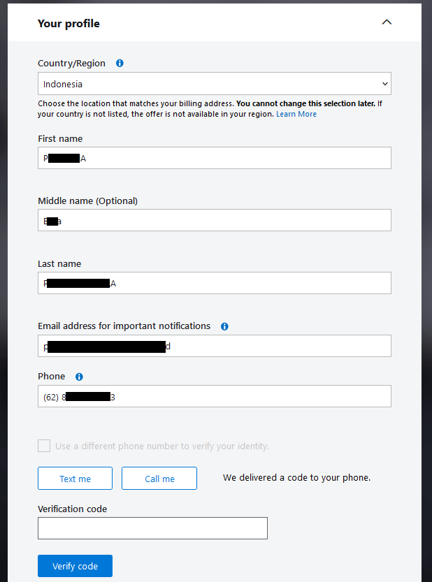 Your Profile - Verification Code (Microsoft Azure)