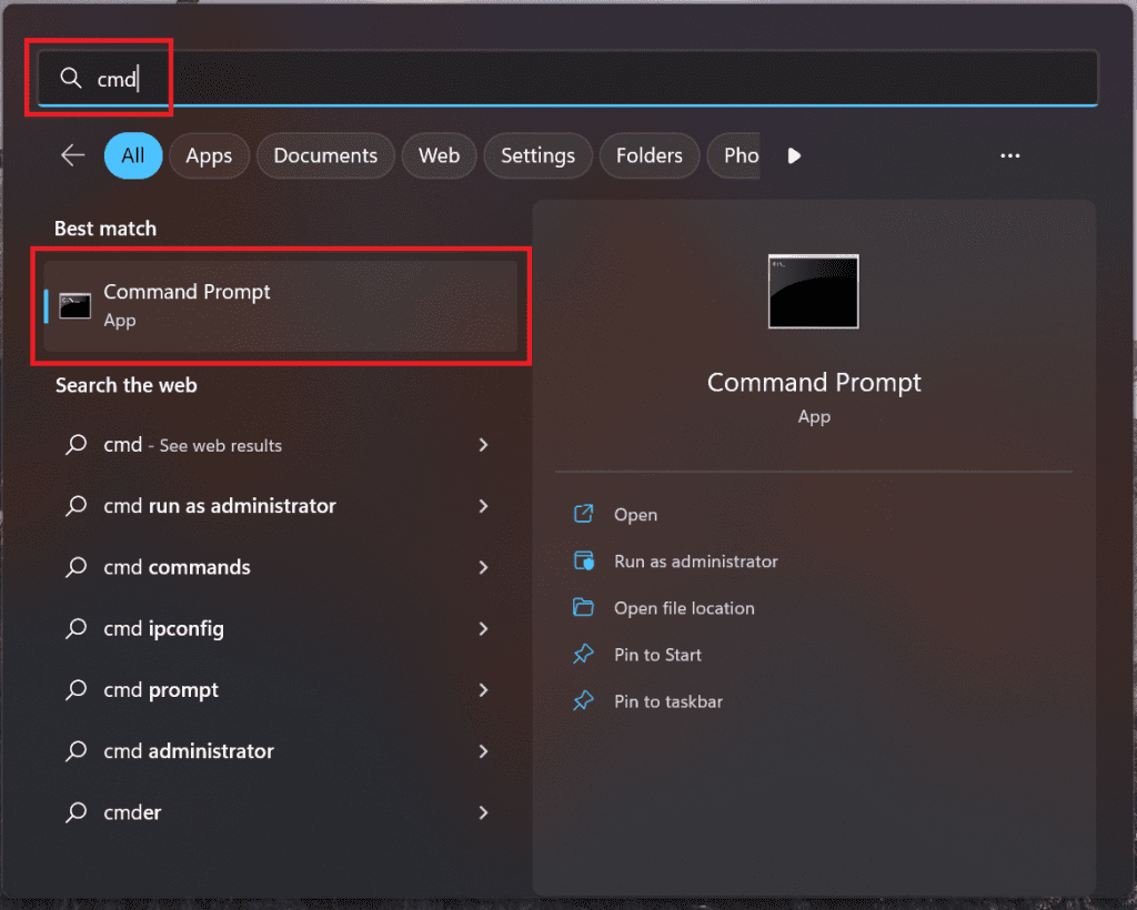 Cari dan Pilih Aplikasi Command Prompt