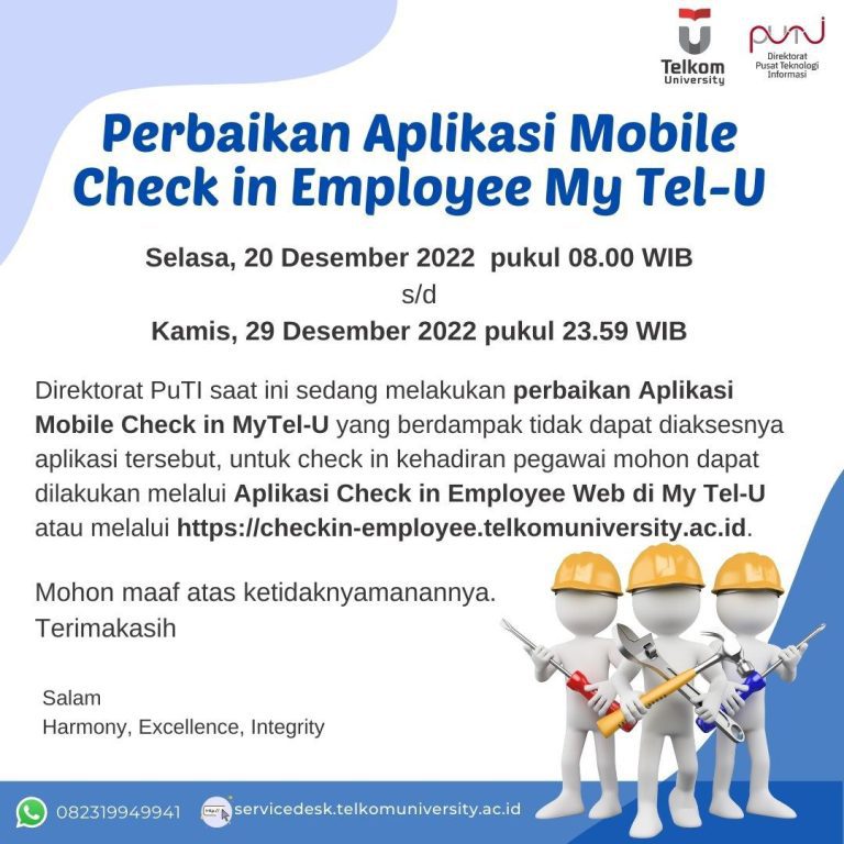 Perbaikan Aplikasi Mobile Check in Employee My Tel-U 20/12/2022