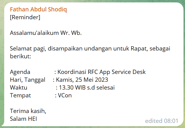 Undangan Koordinasi RFC App Service Desk
