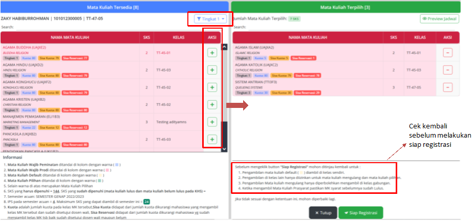 Melakukan Registrasi Mata Kuliah