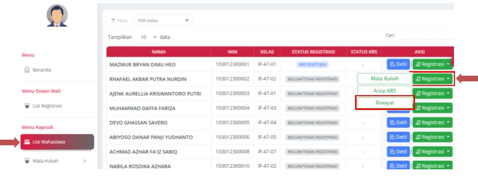 Lihat Riwayat Registrasi
