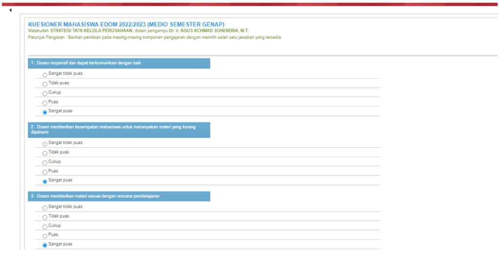 Pertanyaan Kuesioner