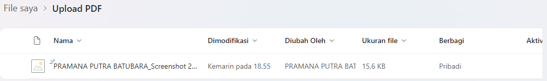 Dicek kembali pada file one drive yang dibuat